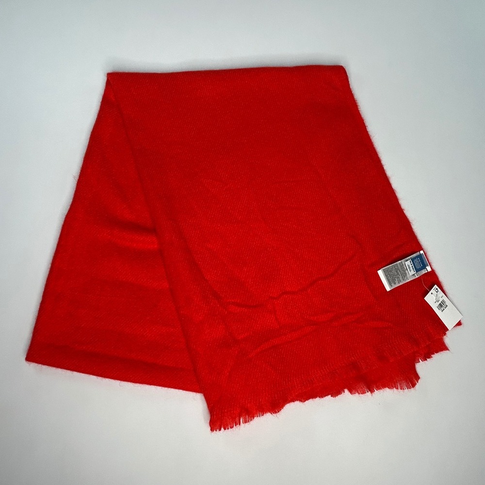 Old Navy Oversized Scarf Red Brushed Knit Fringe Blanket Wrap Recycled